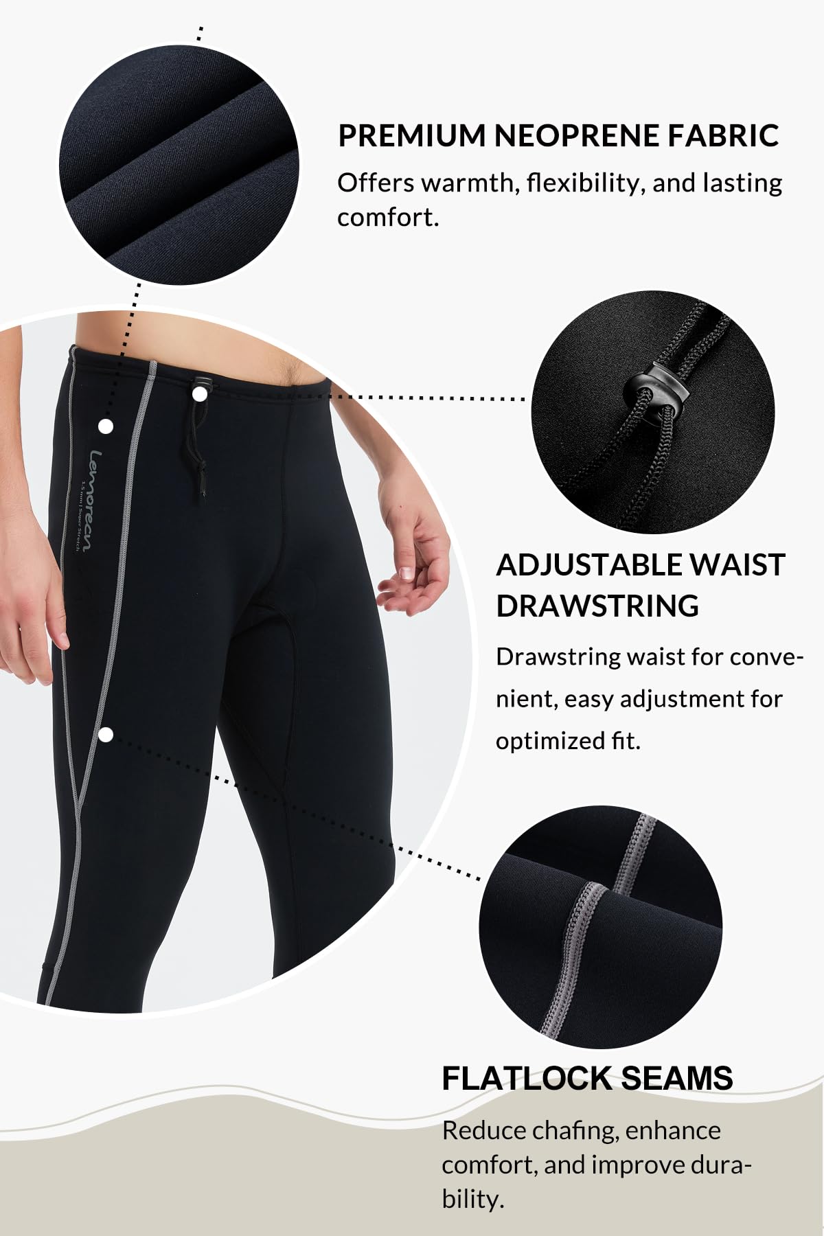 Lemorecn Mute, pantaloni in neoprene da 1,5 mm, per nuoto, canoa
