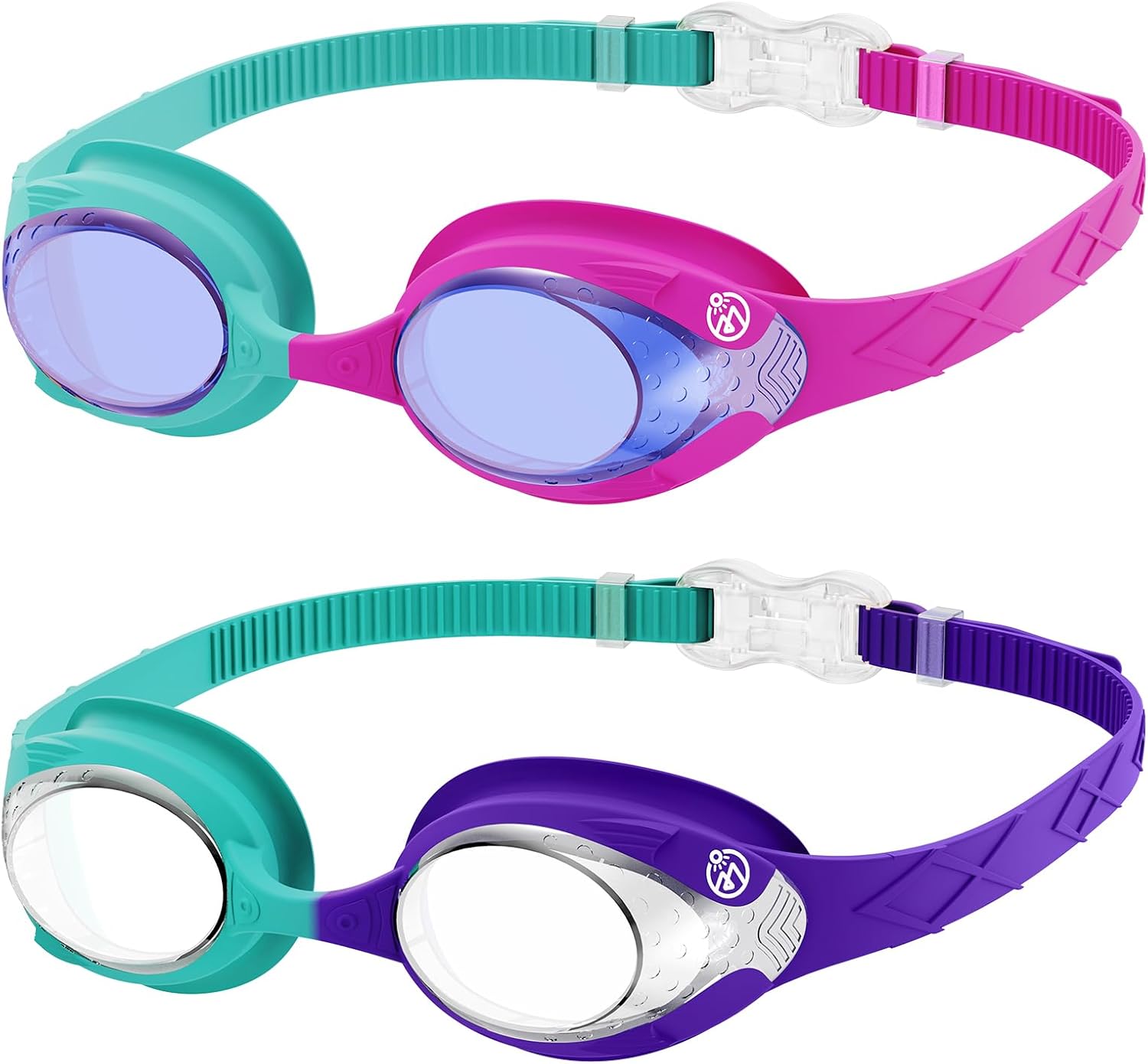 OutdoorMaster Kids Swim Goggles 2 Pack - Quick Adjustable Strap Swimming Goggles for Kids, Blue Red