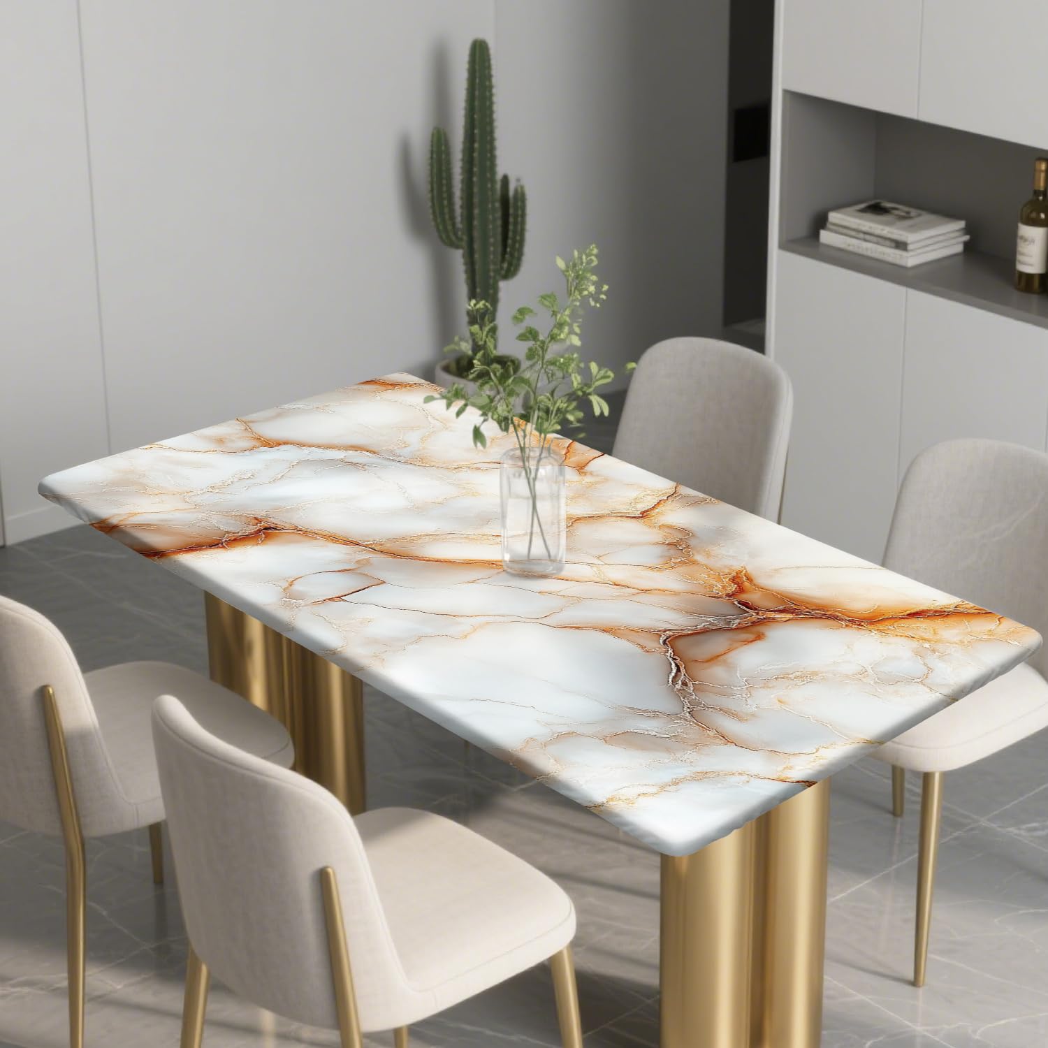 Photo 1 of Yesad Rectangular Wipeable Tablecloth with Elastic, 24"x48", Marble