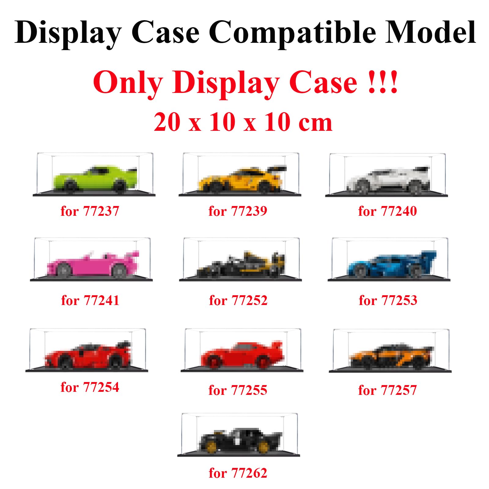 Teca Vetrina per [Speed-Champions] - Acrilico Trasparente Collezione Espositiva Impilabile per Lego 76906 76907 76908 76915 76917 76920 76935 77237 77239 77240 77262 - 20x10x10cm