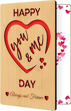Wooden Happy Valentines Day Card Gifts for Him Her - 5th Anniversary Wedding Gifts for Husband Wife - Happy You and Me Day Always and Forever Wood Love Card for Boyfriend Girlfriend Couples