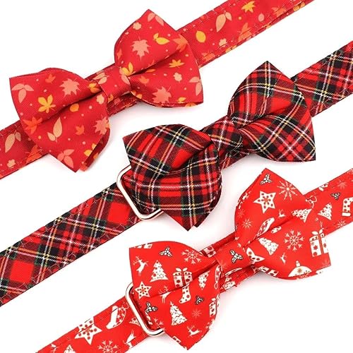 Miniatura 4 de Beirui Lindo collar de Navidad para perro hembra con flor, collares de perro con patrones navideños, collar rojo suave para mascotas ajustable para