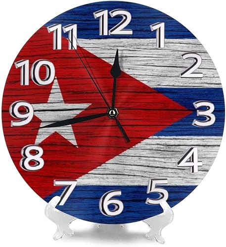 Miniatura 2 de Reloj de pared con textura de madera, diseño de bandera cubana, redondo, retro, vintage, silencioso, sin tictac, para cocina, sala de estar, baño,