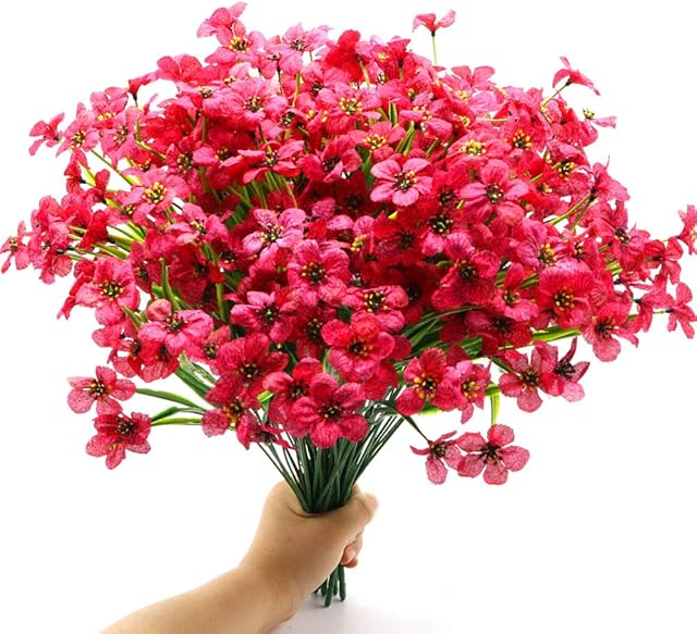 16 Bundles Artificial Violet Flowers Outdoor UV Resistant Fake Flowers No Fade Faux Plastic Plant Shrubs Greenery for Indoor Outside Hanging Planter Vase Garden Porch Window Box Patio Home Decor