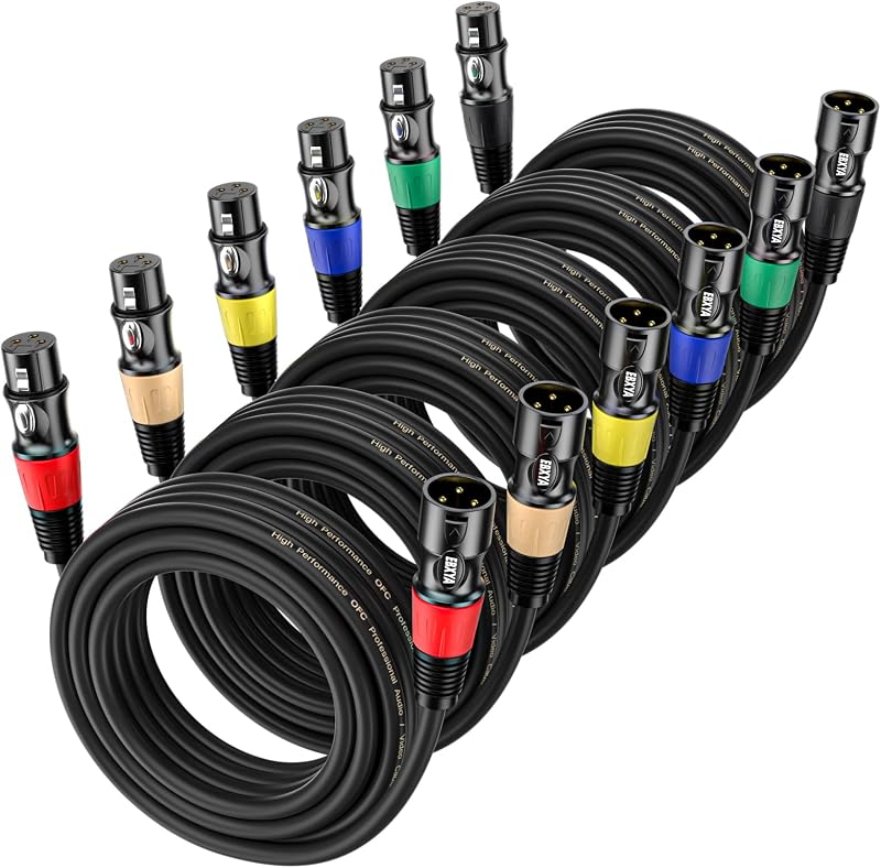 EBXYA XLR Cables 35 ft 6 Pack - Premium Balanced Microphone Cable with 3-Pin XLR Male to Female Cable, Black | with Balanced Shielded Speaker Cable for Mic, Mixer, Speaker Systems, Radio Station and Podcast