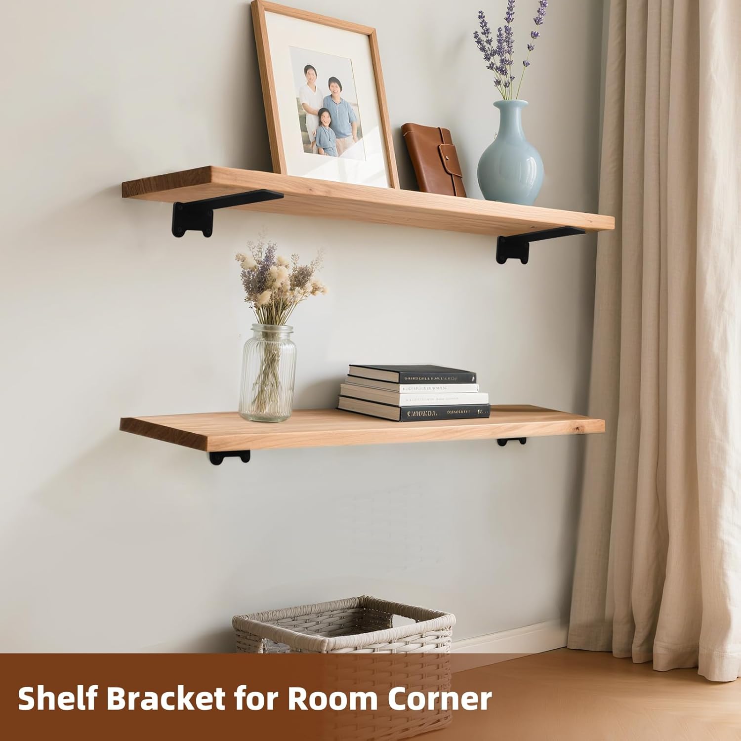 Floating Shelf Brackets Heavy Duty Industrial Garage Shelf Bracket for Corners Black Metal Wall Mount Hardware for Wood Shelf Support Without Wood Board