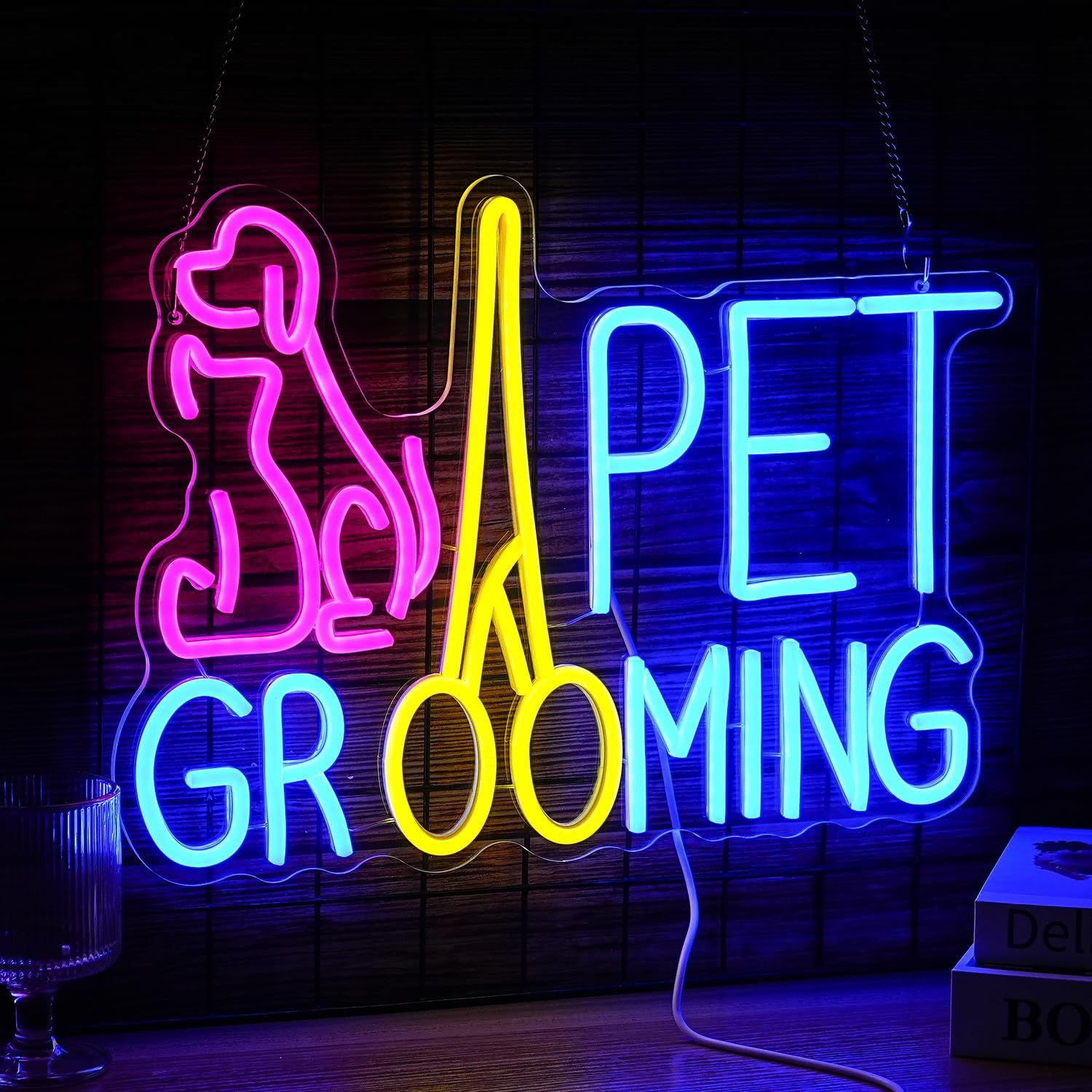 Pet Grooming LED Neon Signs for Wall Decor Neon Wall Art Acrylic LED Lights with Hanging Chain Light Up Signs for Bedroom Decor Man Cave Bar Pub Wedding Party 5V USB Operated Dimmable — image 1