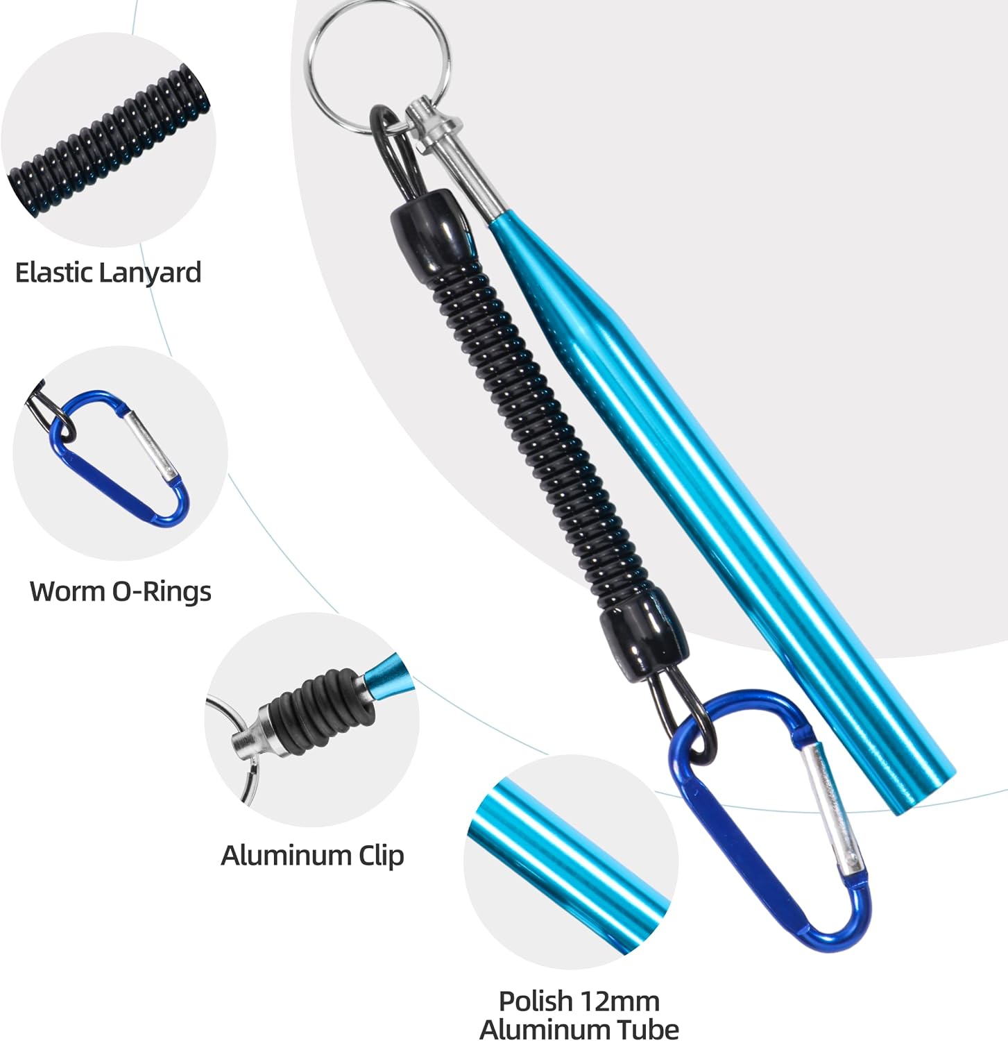 Wacky Rig Tool Kit with 4-Color Aluminum Tool | 200pcs Black Wacky O-Rings, 30pcs Wide Gap & Wacky Worm Hooks with Coiled Lanyard, Soft Bait Saver Set for 3-7" Stick Worms