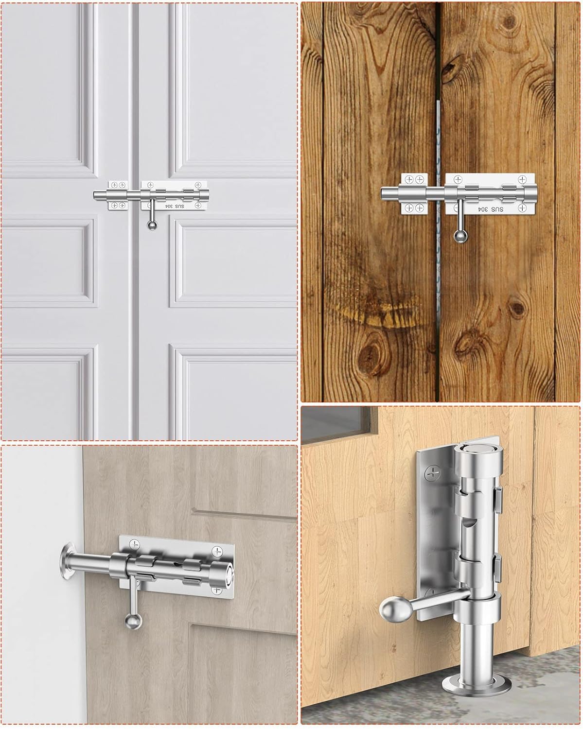 Heavy Duty Slide Bolt Gate Latch Hardware, 6.3 Inch Solid 304 Stainless Steel Latches Electroplating Finish, Barrel Bolt Lock for Wooden Fence, Yard Door, Barn Door, Shed Door, Interior