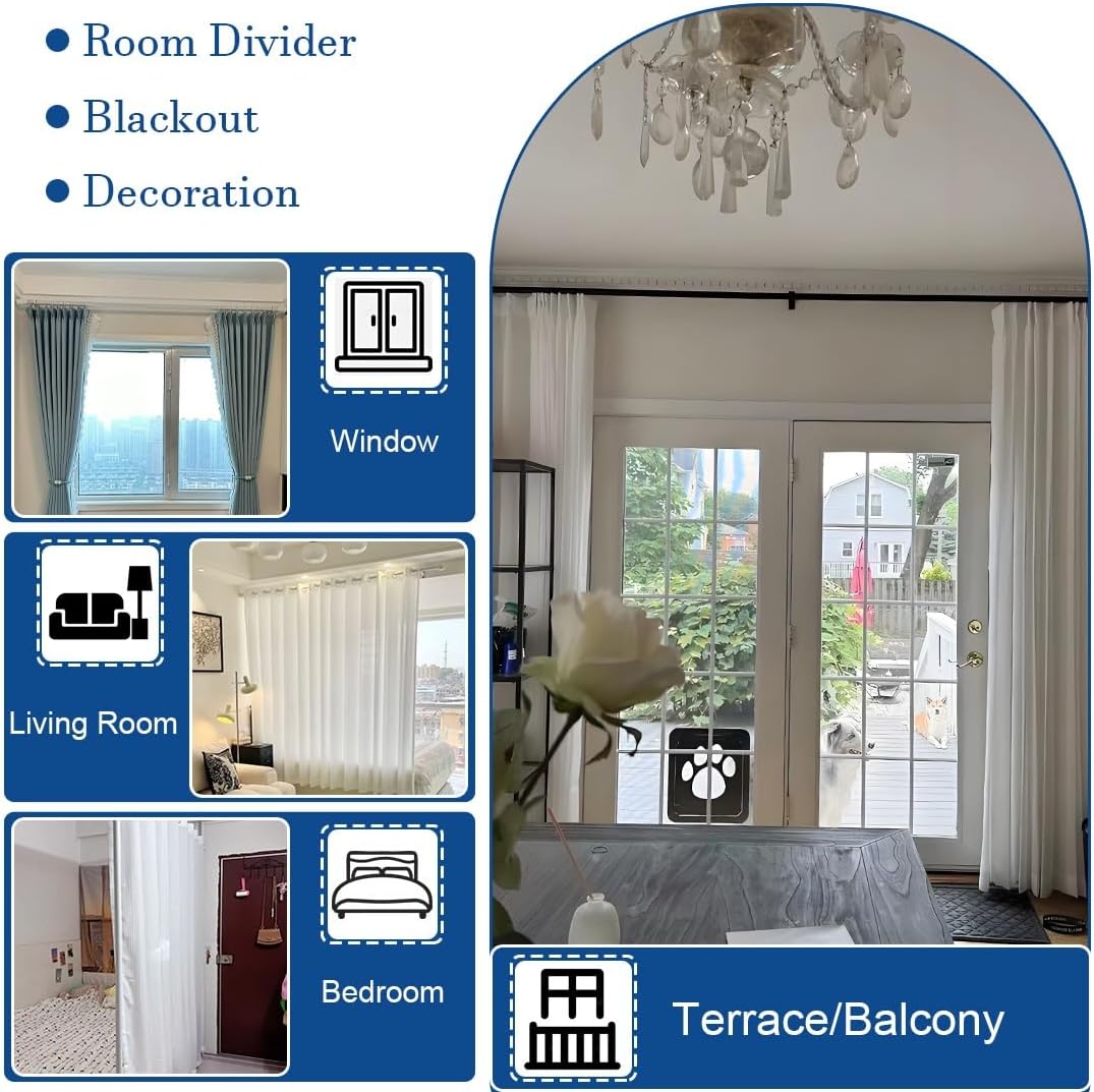 Double Rod for Curtain 84 inch, Dual Curtain Rods for Windows, Decorative Drapery Rod for Door/Room Divider/Gazebo, Heavy Duty, Smooth, Black/White(Champagne,150cm/4.9FT)