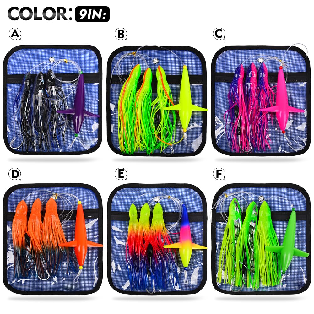 Vogel-Teaser Kettenköder Schleppköder – Big Game Teaser Salzwasser Offshore Thunfisch Mahi Wahoo Voll Rigged Bulb Squid Teaser Trolling Angelköder mit Netztasche