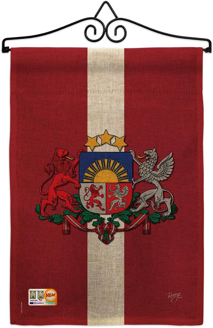 Latvia Burlap Garden Flag Set Wall Holder Regional Nationality Nation International World Country Particular Area Small Decorative Gift Yard House Banner Double-Sided Made In USA 13 X 18.5