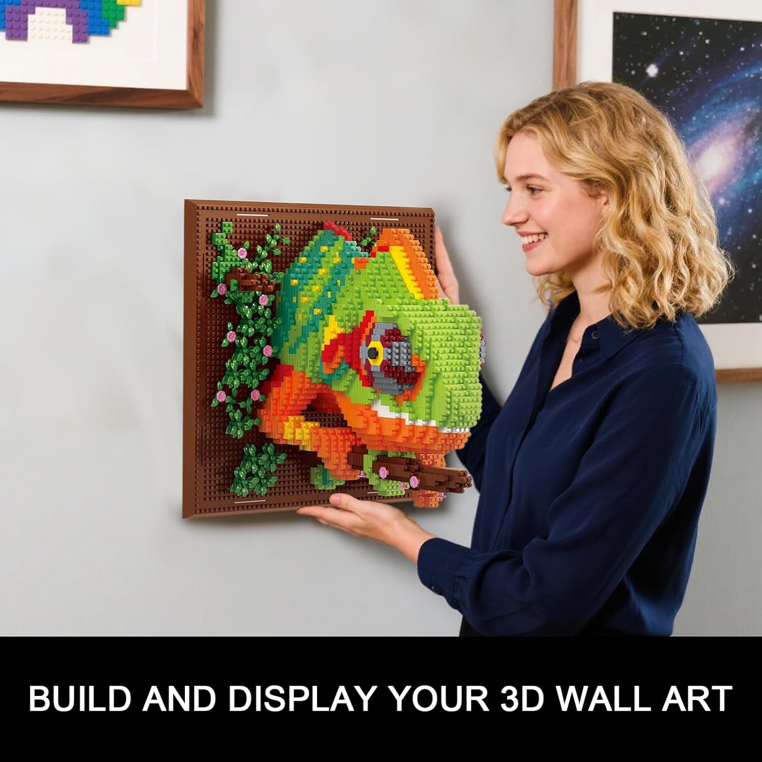 BRICXOR 3D Wall Art Chameleon Building Blocks Set for Adults - Unique Home Wall Decor Set for Adultsor Table Display, Creative Hobbies Toys Gifts for Men and Women (2688 Pieces)