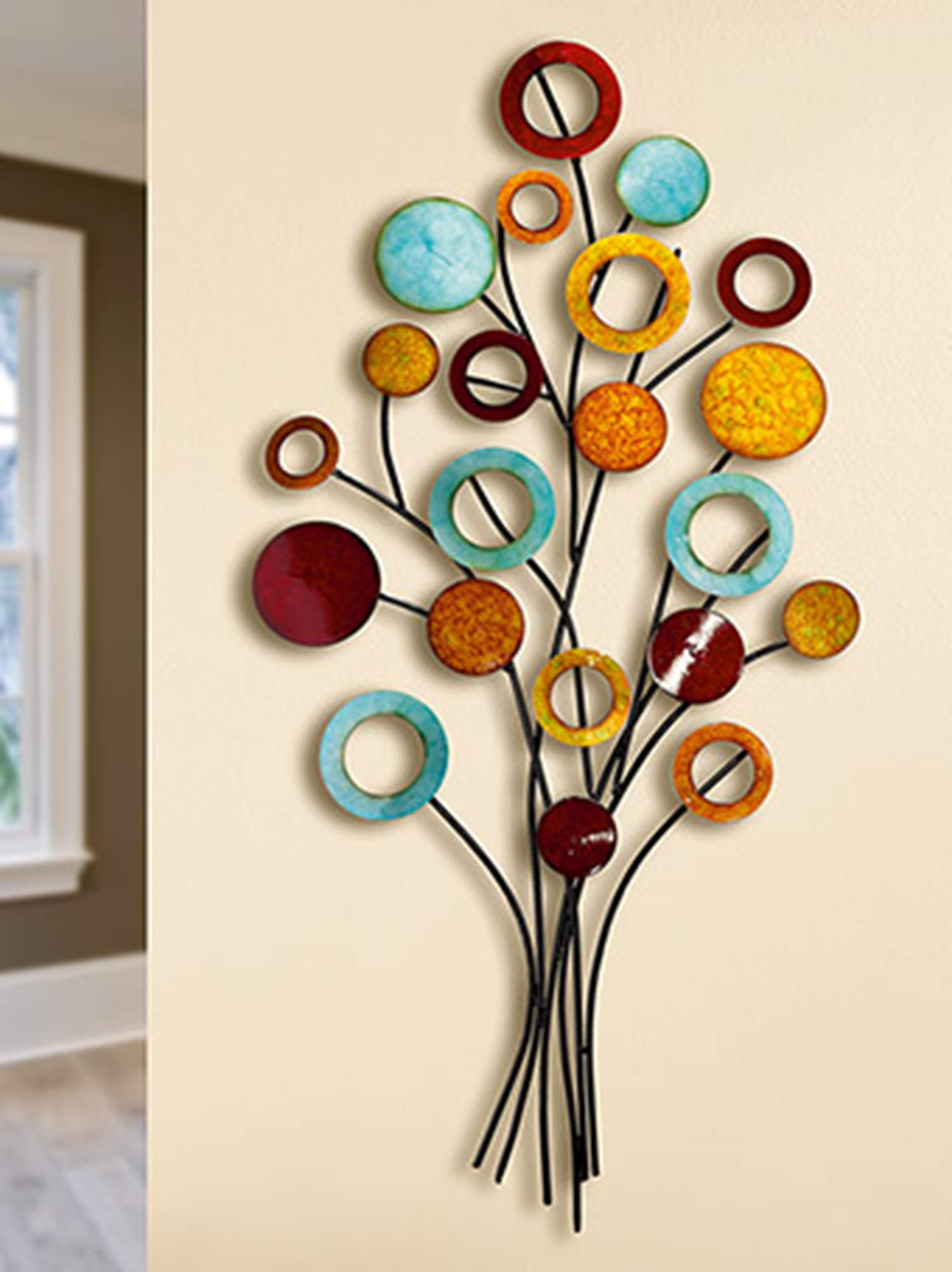 Gilde - Rilievo da parete con albero della vita, in metallo, altezza 97 cm, larghezza 51 cm, multicolore