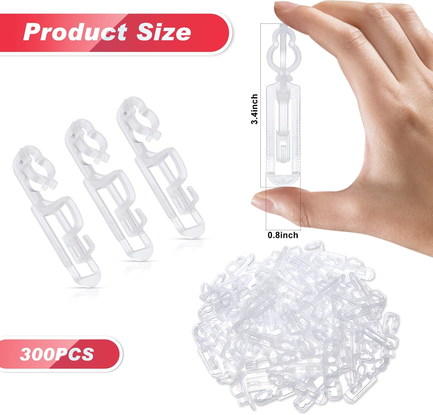 Blulu 300 Pcs Christmas Light Clips All Purpose Gutter Light Clips Outdoor for C7 C9 C6 and Mini String Lights Holiday Light Plastic Clips Christmas Light Hooks for Outside Roof Gutter Shingle Fence