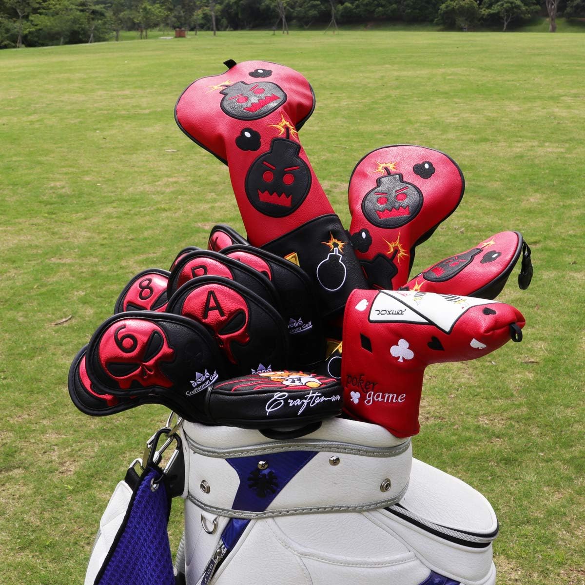 CRAFTSMAN GOLF Driver Headcover Embroidery Bomb, PU Leather Golf Head Covers Driver Fairway Wood Hybrid Blade Putter Headcover