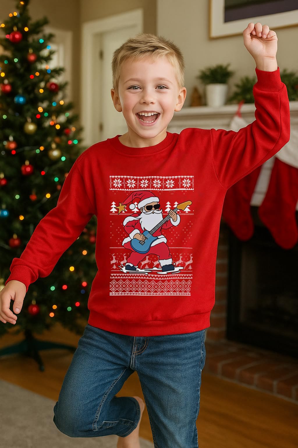 Glimnerize Christmas Kids Tops Sweatshirt Christmas Jumper Santa Claus Unisex Crew Neck Sweater Red-A8 3-4Y(110) - Image 2