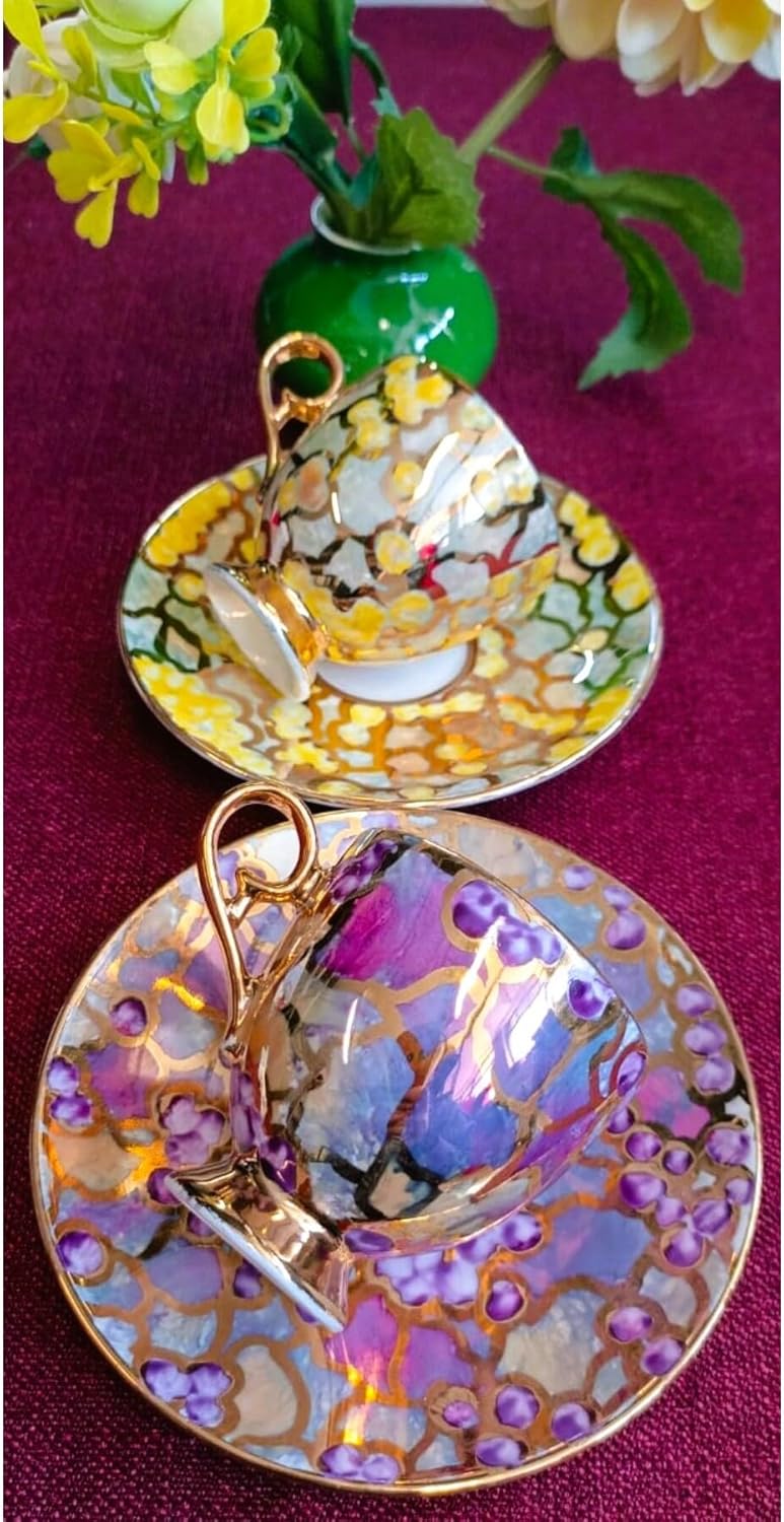 SODEF Coffee Cup Set Porcelain Hand Decorated 2 Piece 2.7 fl oz Modern Turkish Coffee Set for Home, Office, Cafe - Multicolor, One Size