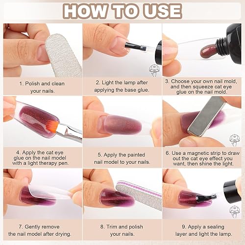 Miniatura 21 de Kit de uñas de gel de poliéster, gel de extensión de uñas de ojo de gato de EBANKU de 6 colores, gel constructor magnético con purpurina, kit 6