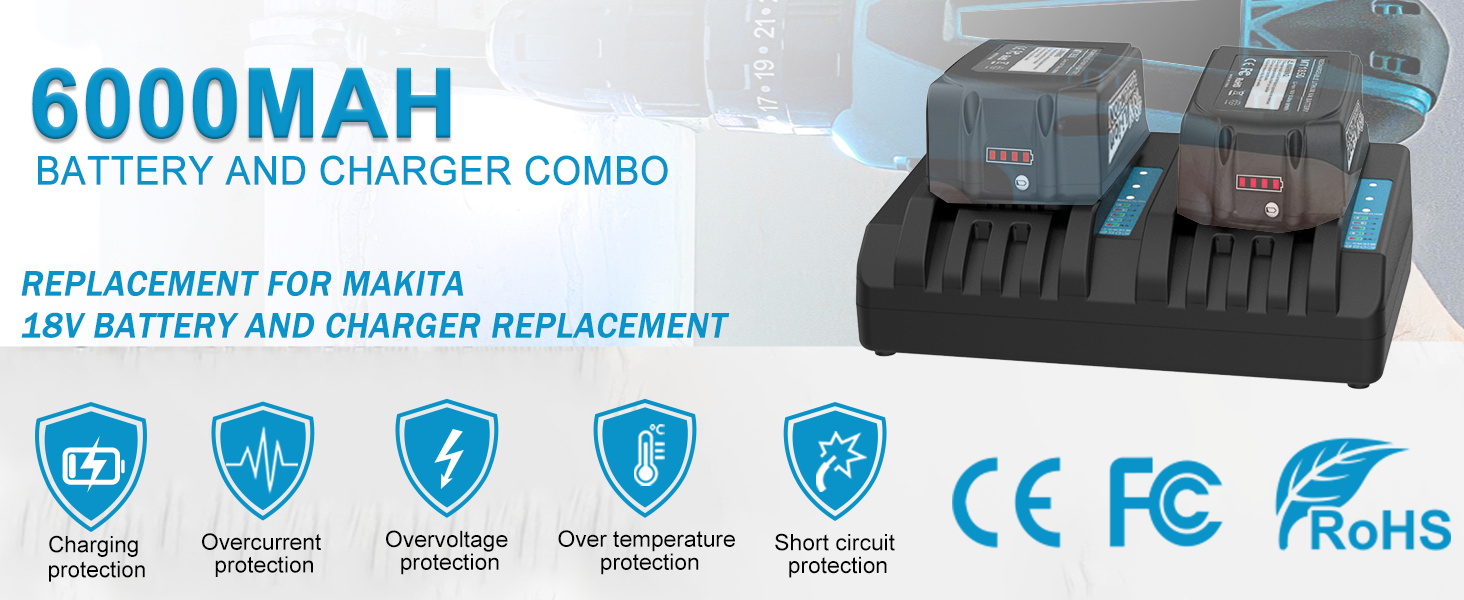 Amazon.com: 2-Pack 18V 6.0Ah Battery and Charger Combo Replacement
