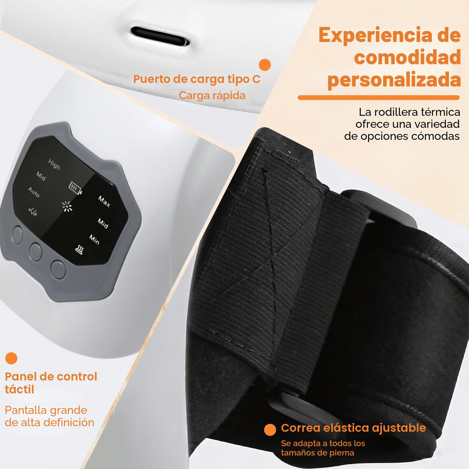Masajeador inalámbrico de rodilla con masaje térmico y vibración, 3 modos de vibración, rodillera calentada con control de pantalla táctil para aliviar el dolor articular
