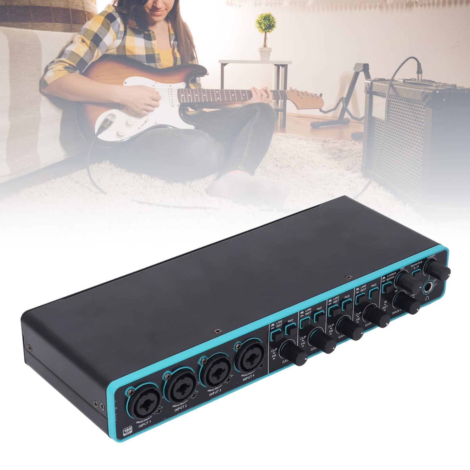 Professional 4 Kanäle Sound Card Computer Audio Interface, Plug and Play 4 in 4 Out 92 Khz High Fidelity XLR TSR TS Port USB Sound Schnittstelle Zum Aufnehmen