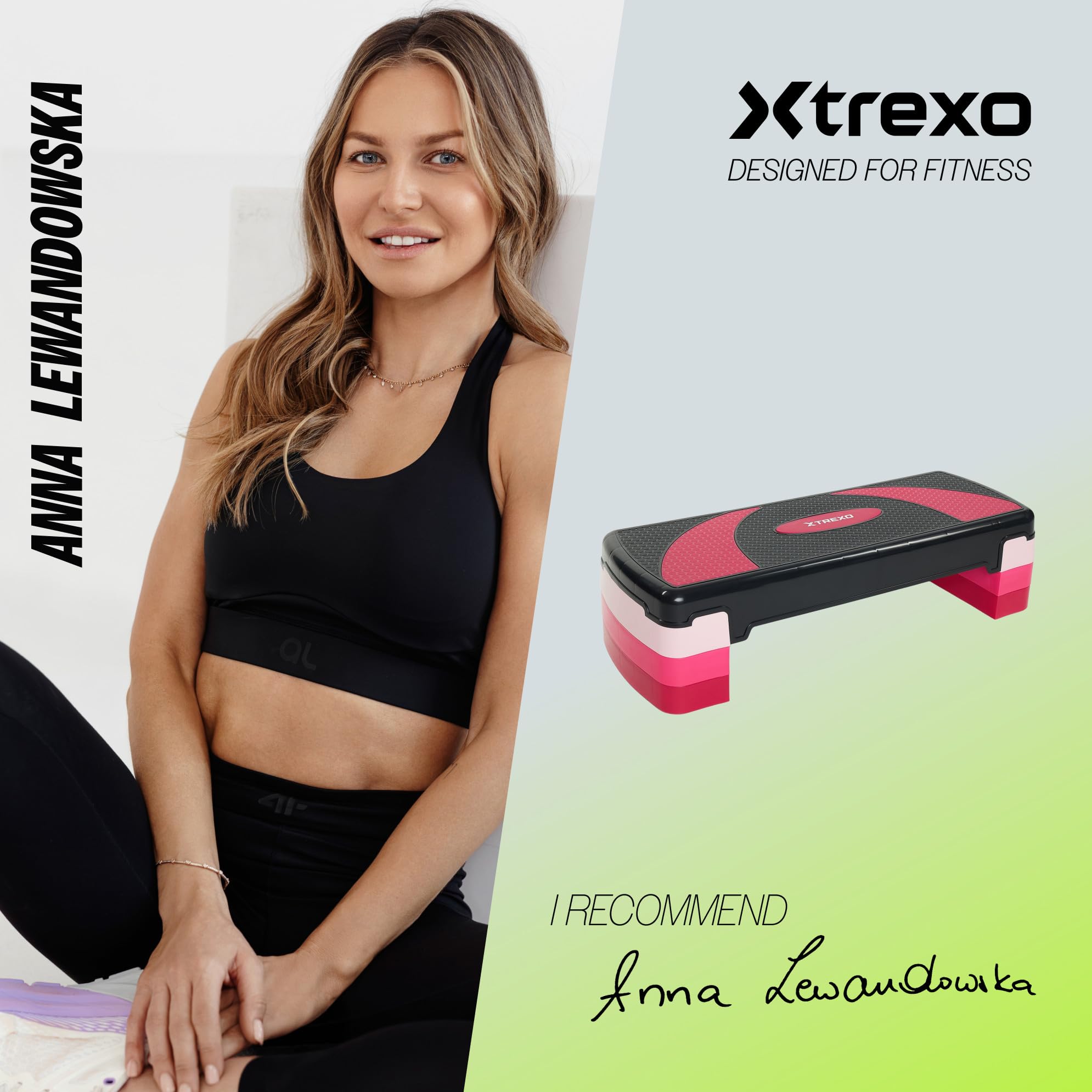 TREXO Aerobik Step 78 x 30 cm do ćwiczeń kardio i treningu fitness regulowana wysokość 10-20 cm wytrzymały polipropylen i TPR wysokiej jakości aerobik niebieski | różowy | szary