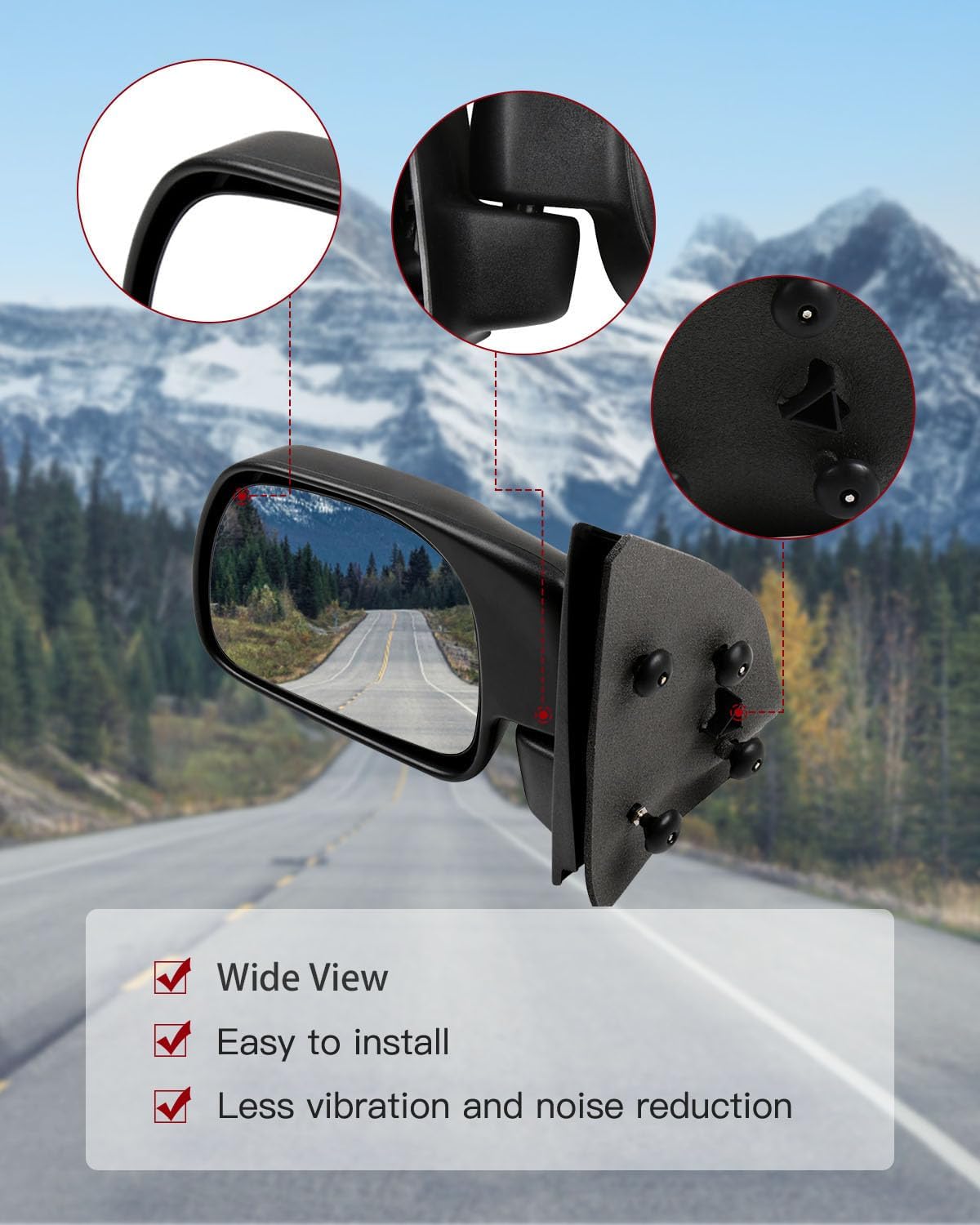 cciyu Driver Side View Mirror Replacement for 1999-2010 For Ford F-250/F-350/F-450 Super Duty, 1999-2007 F-550 Super Duty - Black Manual Folding Non-Heated - Durable Construction & Easy Installation