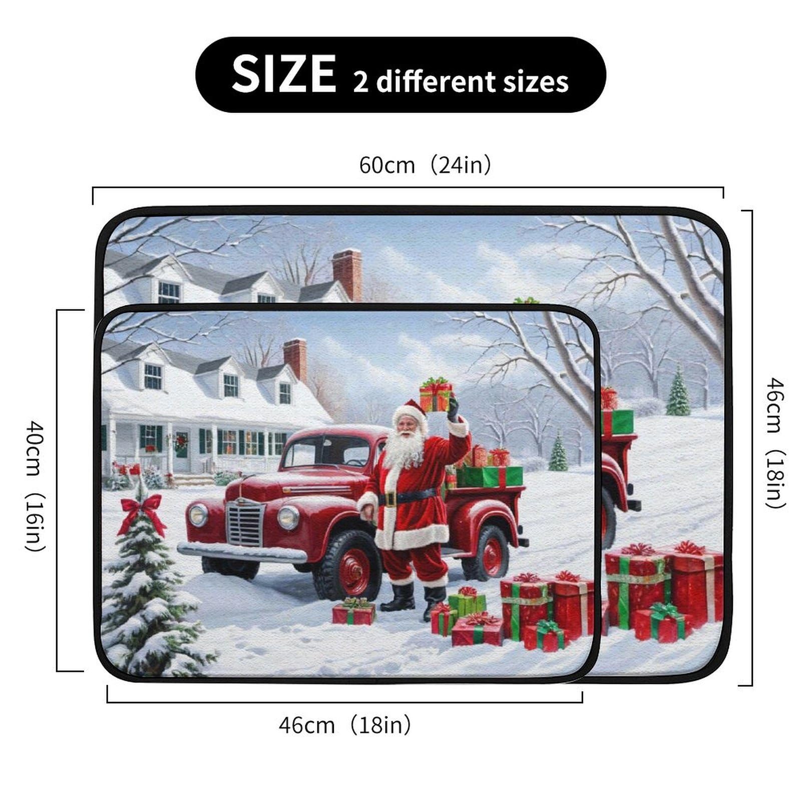 Christmas Truck Dish Drying Mat 18x24 Inch, Xmas Winter Absorbent Fast Dry Dish Pad Protector Kitchen Counter Accessories