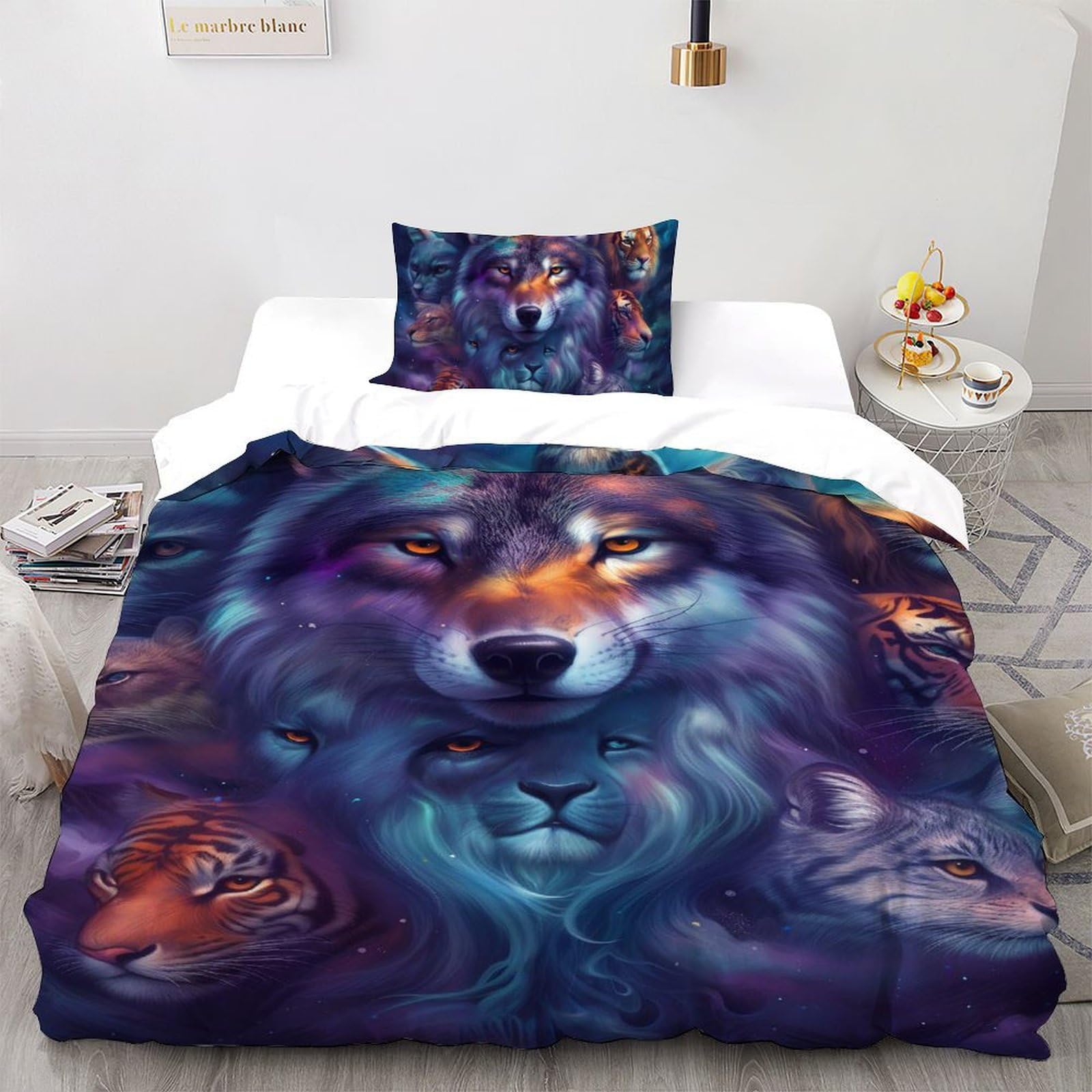 Housse de couette loup lit enfant facile à enfiler avec sa fermeture éclair