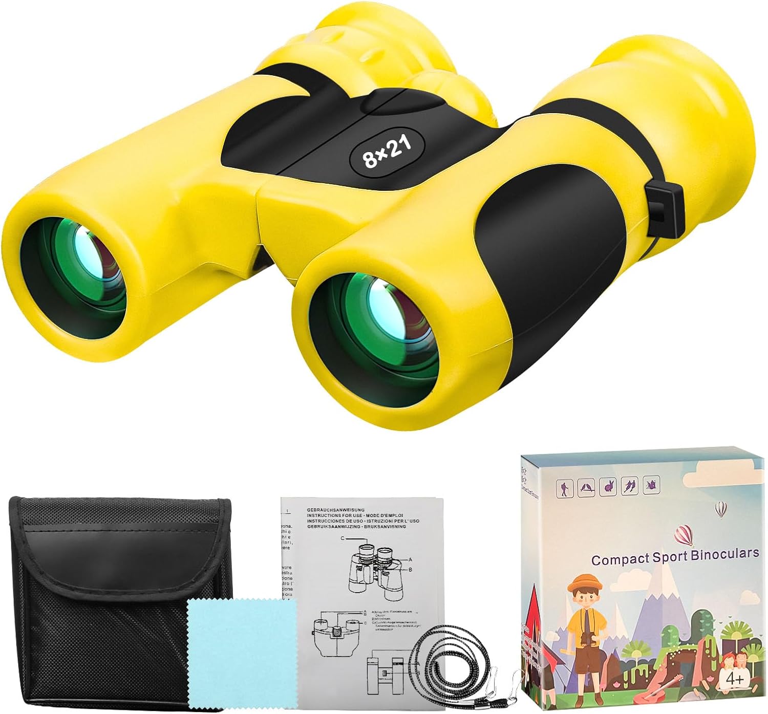 BLACKICE Kids Binoculars, High-Resolution 8x21, Kids Binoculars Gift Set for Boys & Girls, Shockproof & Compact for Bird Watching, Travel, Hiking, Camping, Hunting, Children Outdoor Gear(Yellow)
