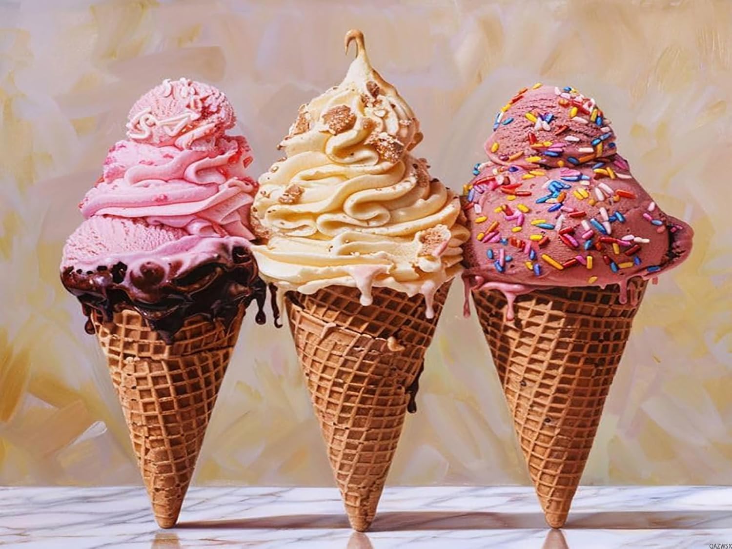 QAZWSX Ice Cream 5D Diamond Art Painting Kit with Round Full Diamond Art for Beginners Cross Stitch Gem Wall Art Home Decor 12x16 inch