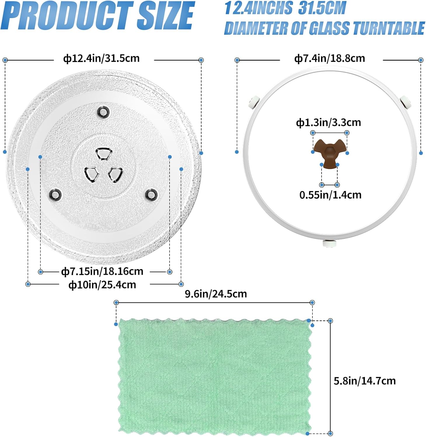12.4" Glass Microwave Plate Replacement for WB48X24079 5304509437 Microwave Turntable Tray Oven Rotating Dish Tray with Y shaped design for Better Reheating and Even Heat Distribution