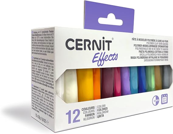 CERNIT CEASS003C - an Assortment of 12 Mini Clay Blocks 25g - Polymer Clay Effect assortments of 12 Colours - Translucent and Metallic Modelling - DIY - Adults