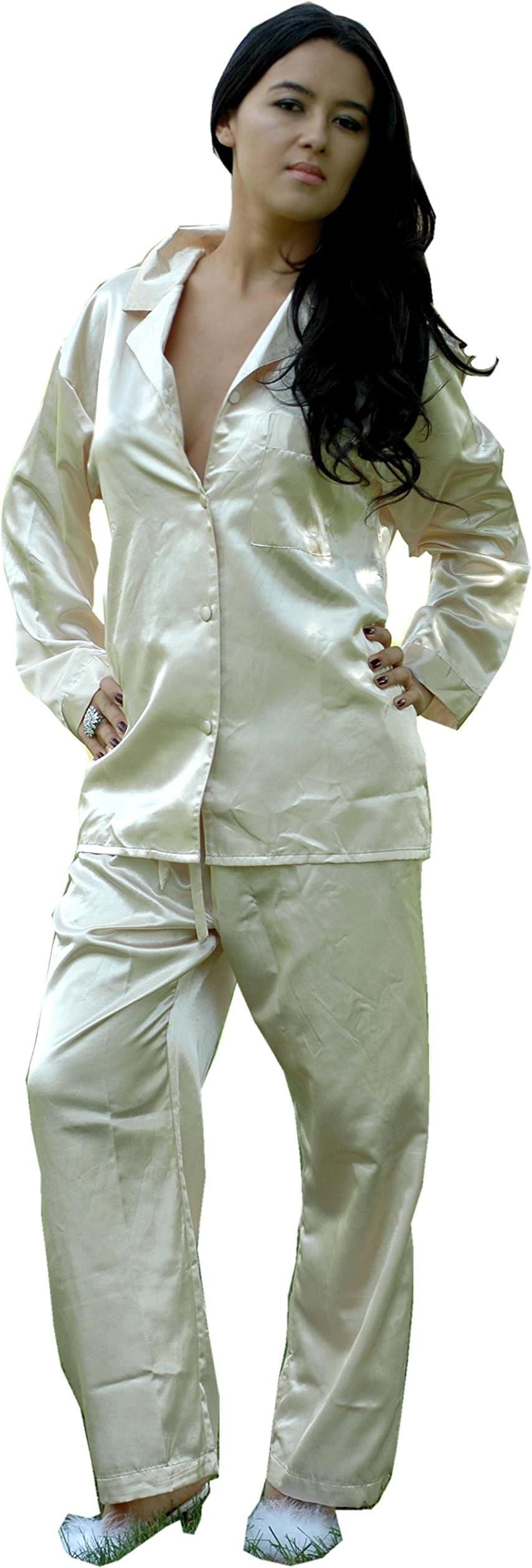 Women's Classic Brushed Back Satin Long Pajama Set #2062