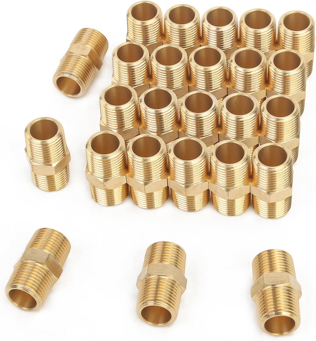 LTWFITTING Brass Pipe Hex Nipple Fitting 3/8 x 3/8 Inch Male Pipe NPT MNPT MPT Air Fuel Water(Pack of 25)