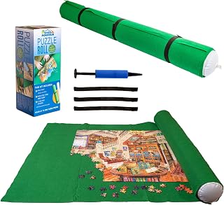 White Mountain Puzzle Roll-Up Mat, 47 x 35.5 in | Holds Up to 2000 Pieces, Includes Inflatable Tube, Pump & Straps