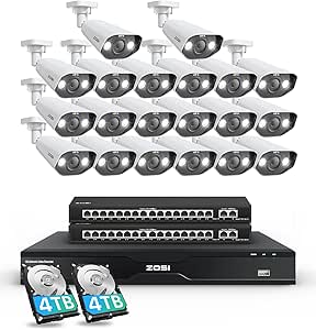 ZOSI 32 Channel 4K Security Camera System, 20x 4K Spotlight Commercial PoE Cameras Outdoor Indoor, Face Person Vehicle Detection, 2 Way Audio, 32CH 8MP Surveillance NVR with 8TB HDD for 24/7 Recording asin的图片