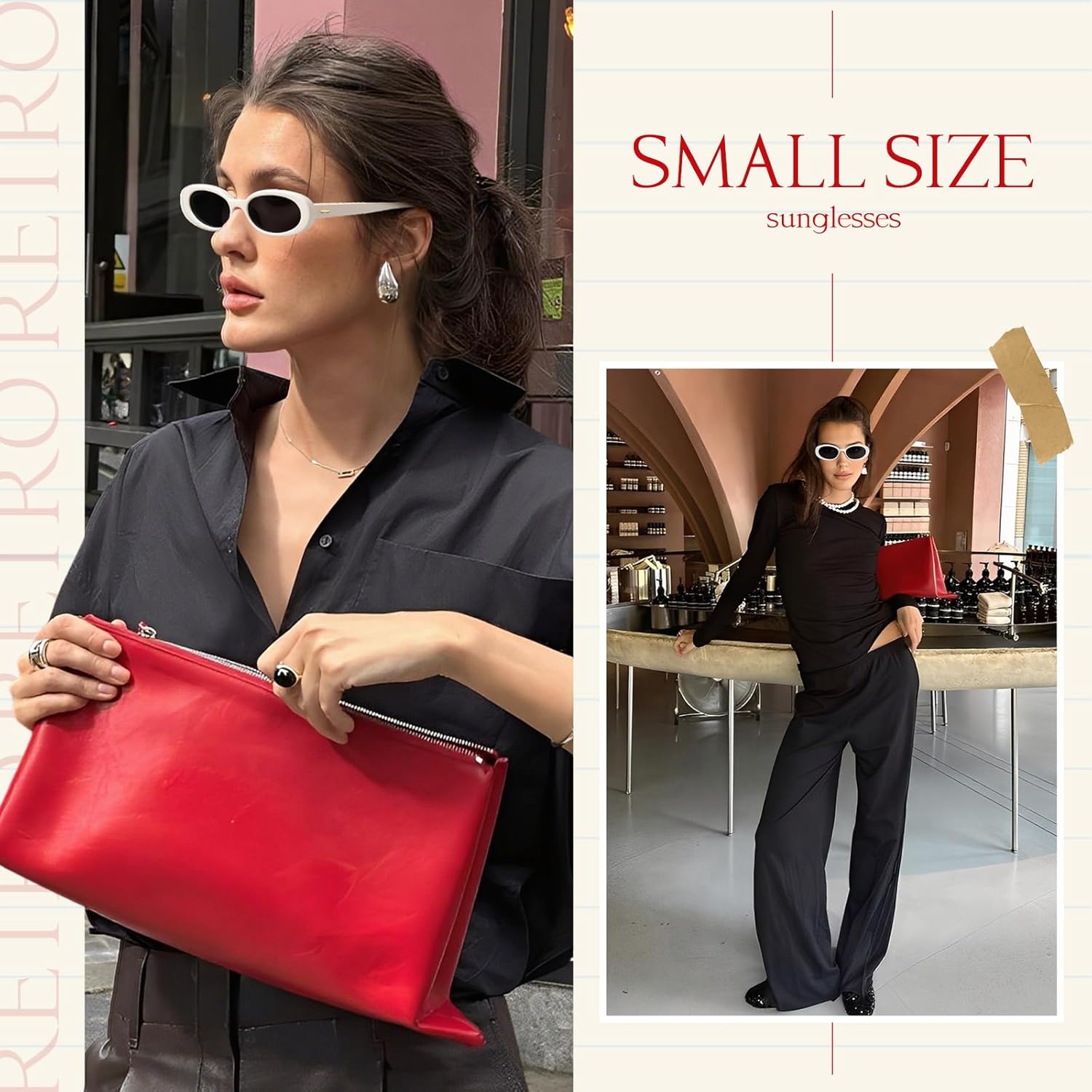 mosanana Retro Tiny Oval Sunglasses for Women with Small Face Narrow Style MS52360 - Image 3