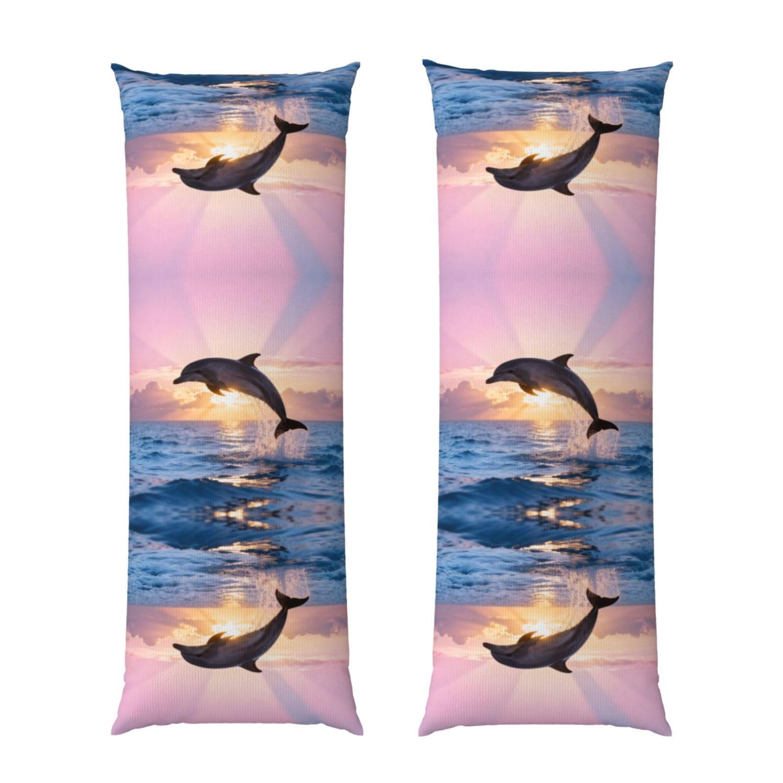 Dolphin Sunrise Jump Body Pillowcase 20x60-Ultra Soft Plush Long Pillow Cover with Hidden Zip for Sleeping
