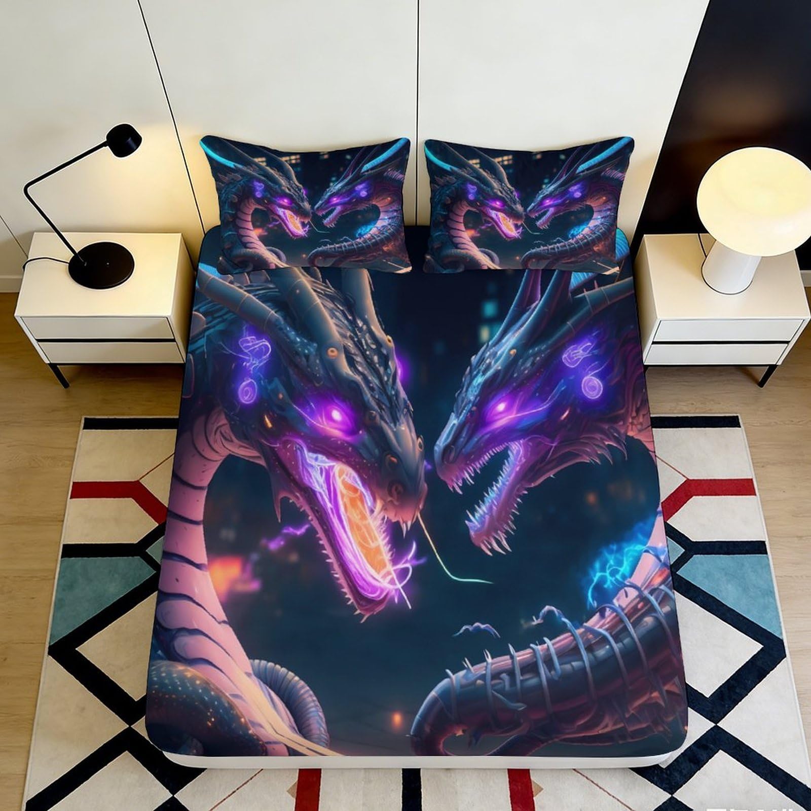 Jqzkxnhpbr Style-5 3D Printed Purple Dragon Fitted Sheet Microfiber Soft Anti-Slip Mattress Cover For Bedroom Decor, Dorm, Guest Room 90X200x25cm