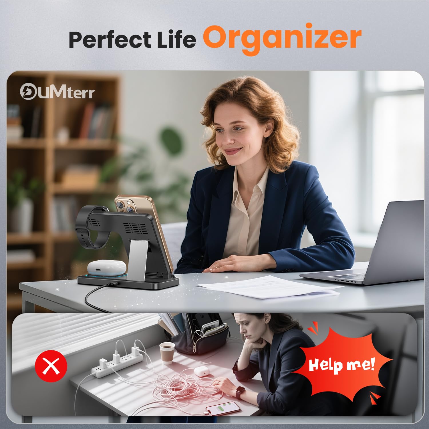 DUMTERR 3 in 1 Charging Station for Apple, Wireless Charger for iPhone 17 16 15 14 13 12 11 Pro Max, Foldable Wireless Charging Station for Multiple Devices for Apple Watch Ultra & Airpods Pro 4 3 2