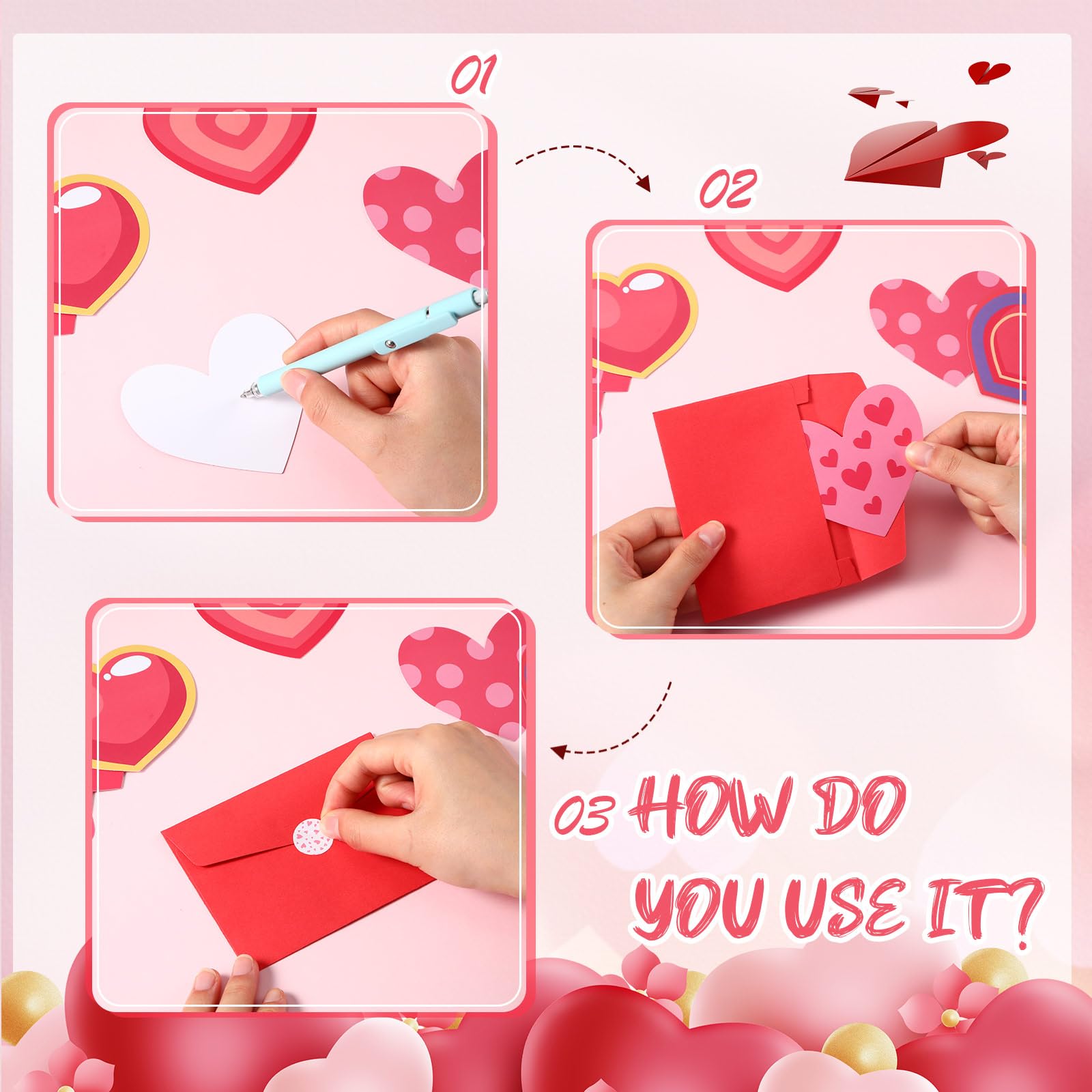 Geyoga Lot de 120 cartes de Saint-Valentin vierges en vrac avec enveloppes en forme de cœur rouge et rose pour la Saint-Valentin et un anniversaire de mariage, 8 couleurs, 9,9 x 9,9 cm