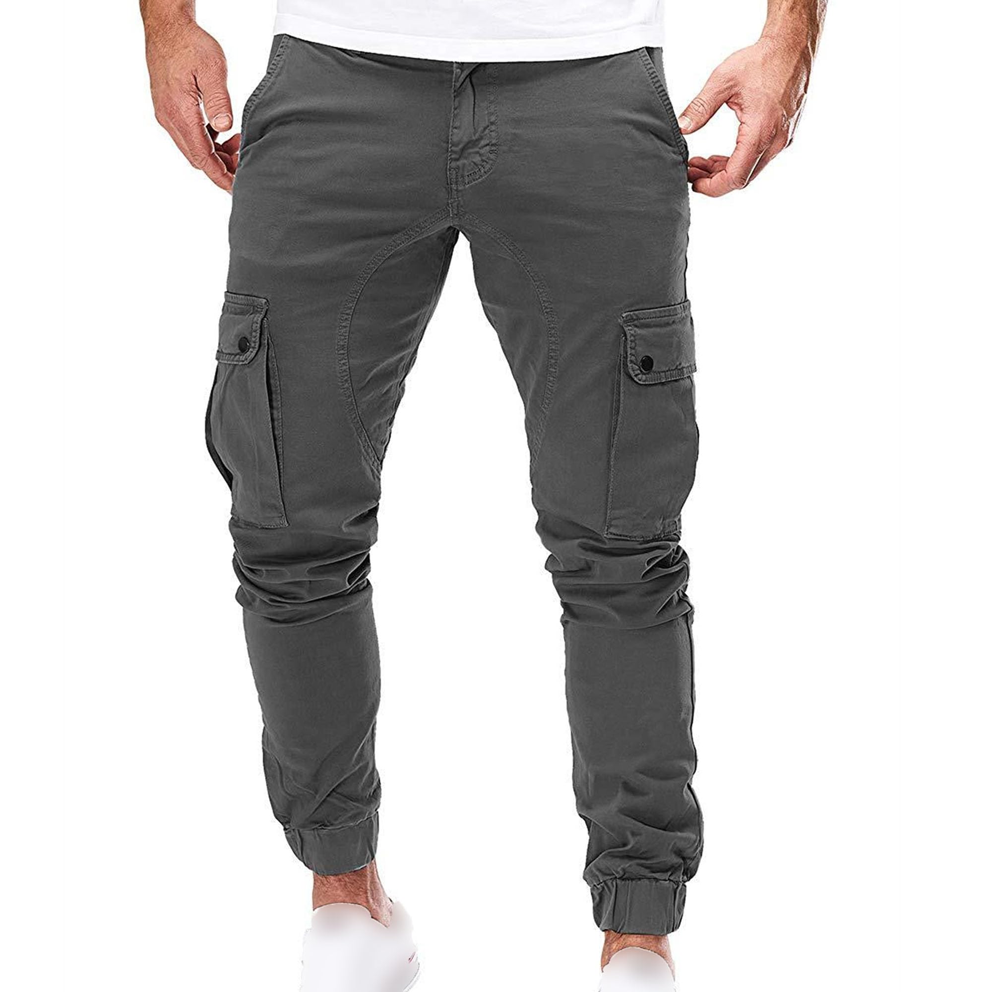 Men's Multi Pocket Jogger Woven Cargo Pants Casual Elastic Waist Tactical Trouser Regular Fit Multi-Pocket Work Pant (Grey,XX-Large)
