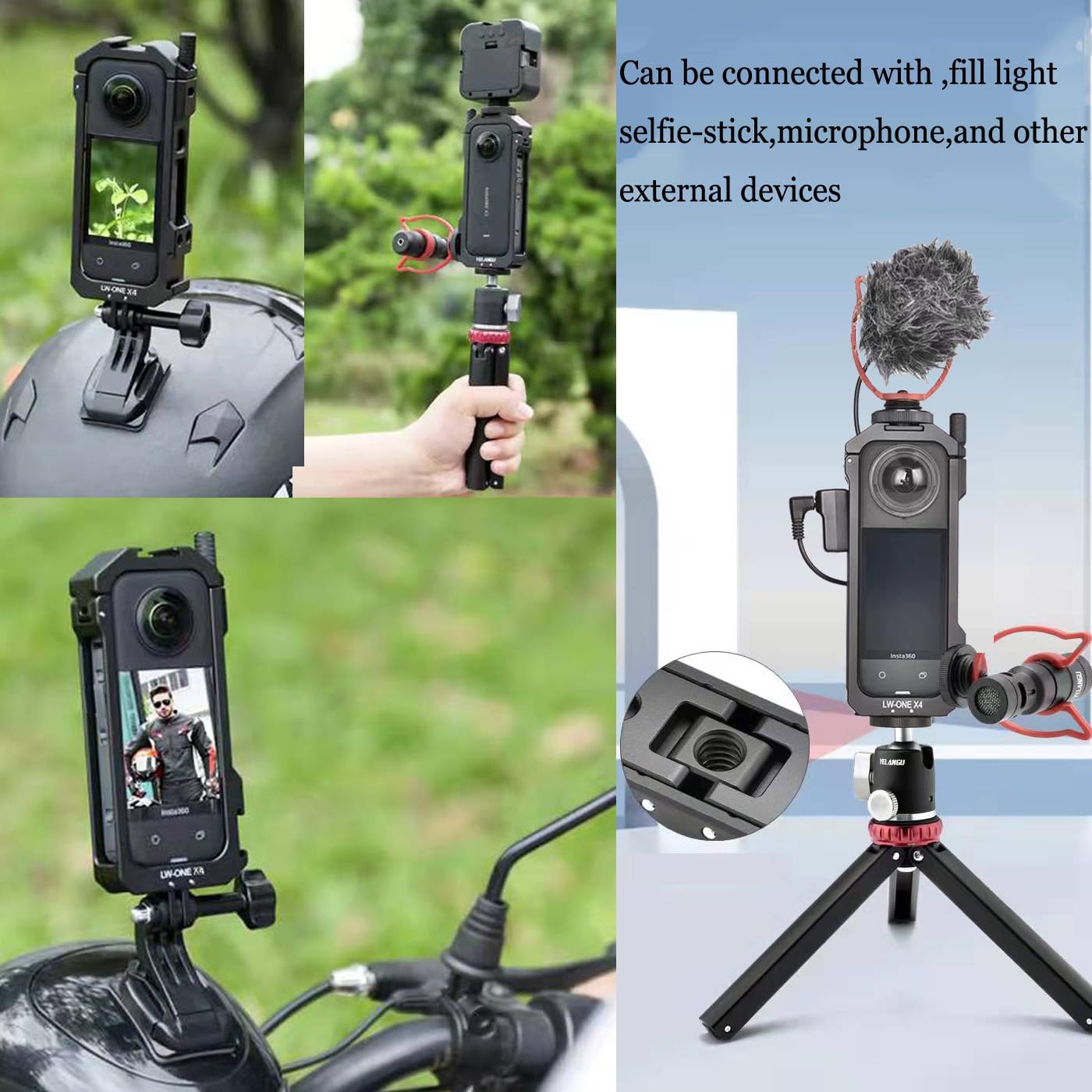 Insta 360 X4 Aluminum Frame Cage Case Bag Glass Lens Guard Set Screen Protector for Insta360 X4 X 4 Accessories Kit Anti-Scratch Metal Housing Shell Tempered Glass Protective Film Cover