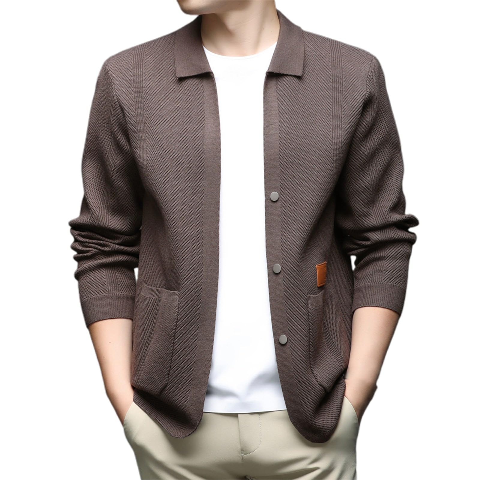 Cardigan Lana Hombre, Chaqueta con Botones Hombre con Botones Suéter Manga Larga Ajuste Delgado Forro Polar Cárdigan con V-Neck con Bolsillos Suéter Otoño Invierno