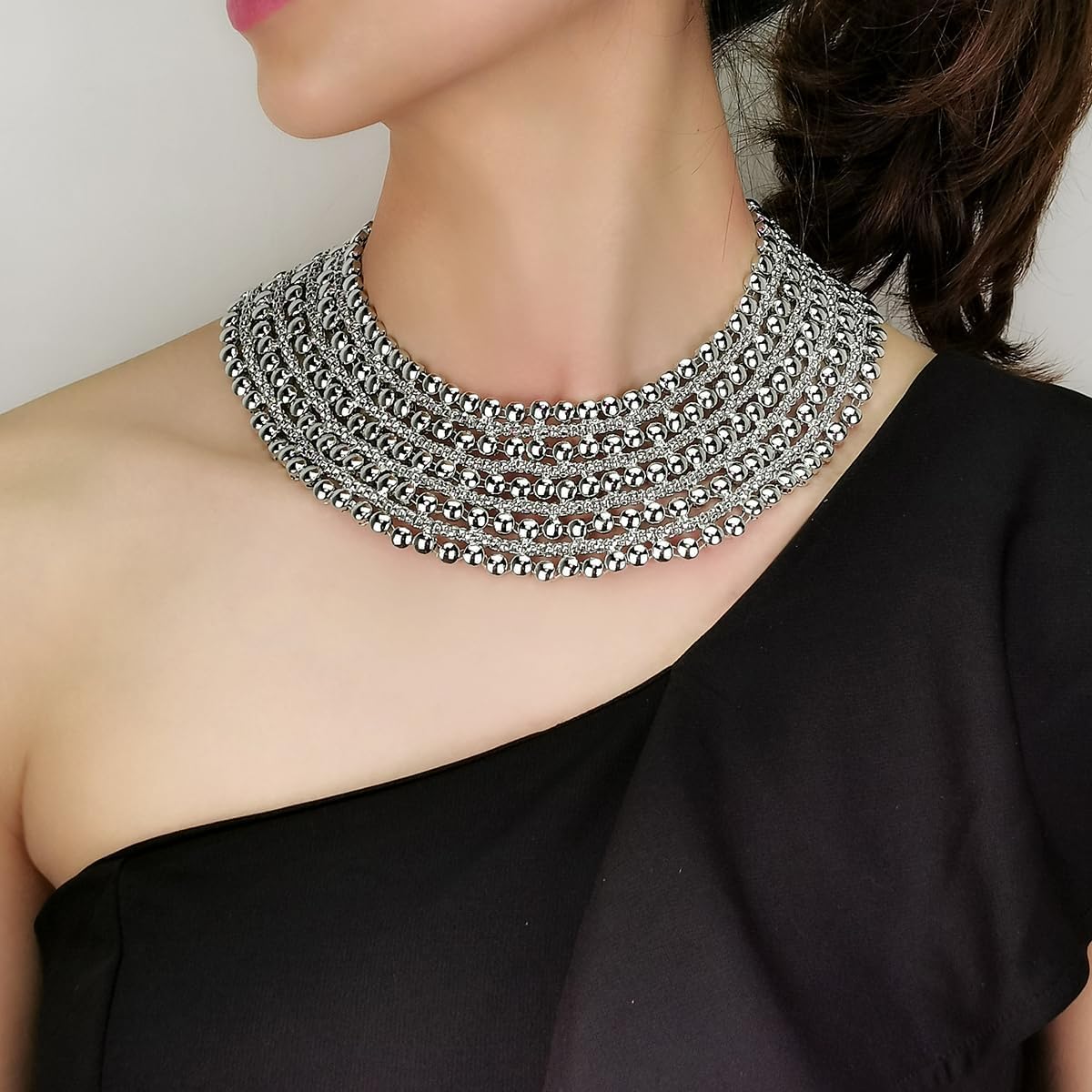Women Statement Necklace Metal Beaded Chunky Necklace Collar Fashion Party Jewelry - Image 5