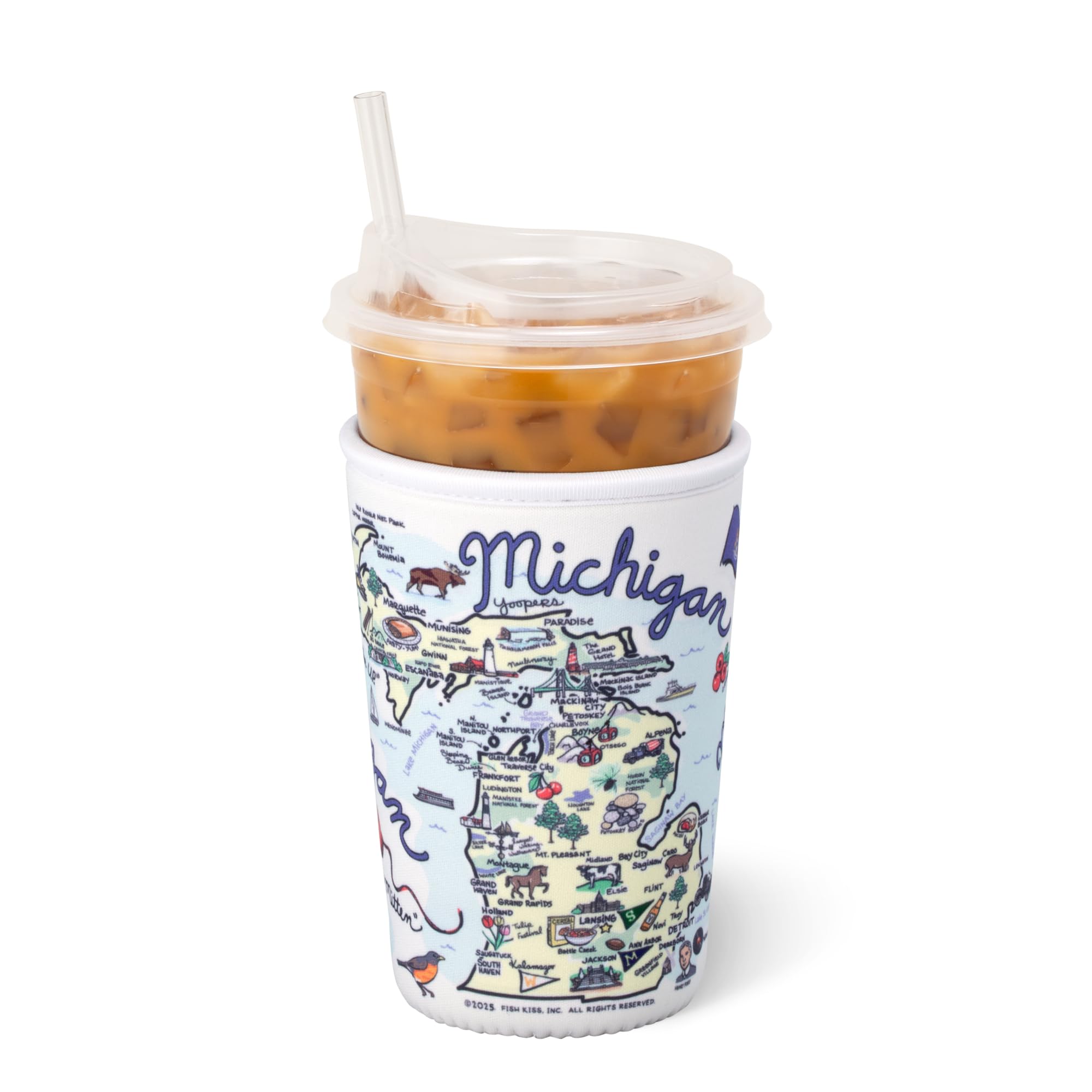 Swig Life Medium Iced Cup Coolie, Standard 22oz Iced Coffee Cup Insulator Sleeve with Handle, Neoprene Insulated Coolie Keeps Drinks Cold (Michigan)