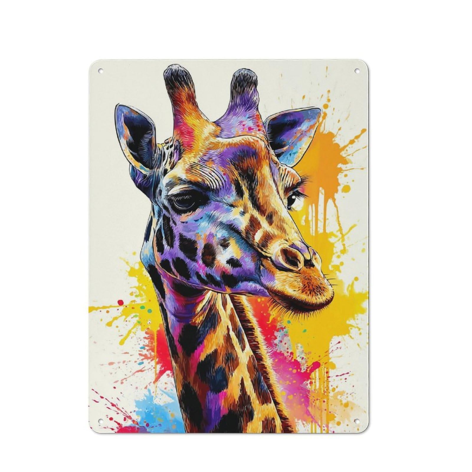 Junmoney Colorful Giraffe Portrait Artwork -1 Tin Wall Plaque 40X30cm With For Home Office Or Studio, For Home Office Decor Fans