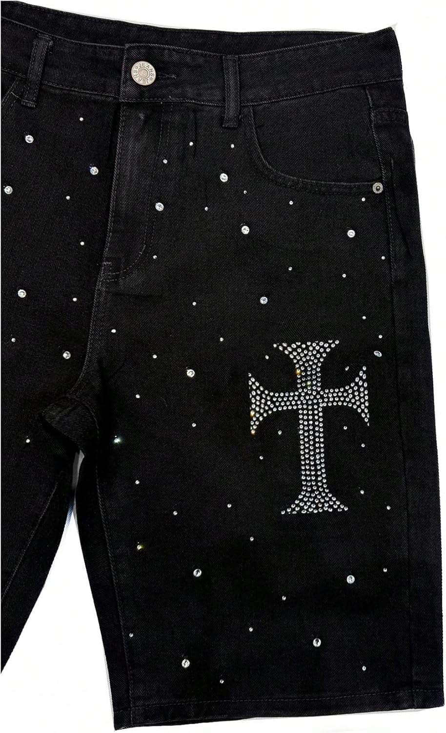 SHENHE Men's Baggy Jean Shorts Punk Rhinestone Vintage Jorts Hip Hop Denim Shorts Streetwear - Image 3